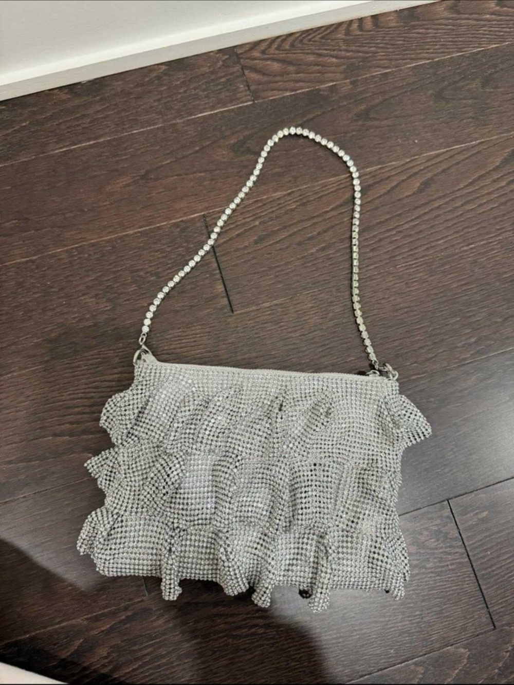Zara Silver Rhinestone Mesh Evening Bag with Removable Chain Strap *NEVER WORN*